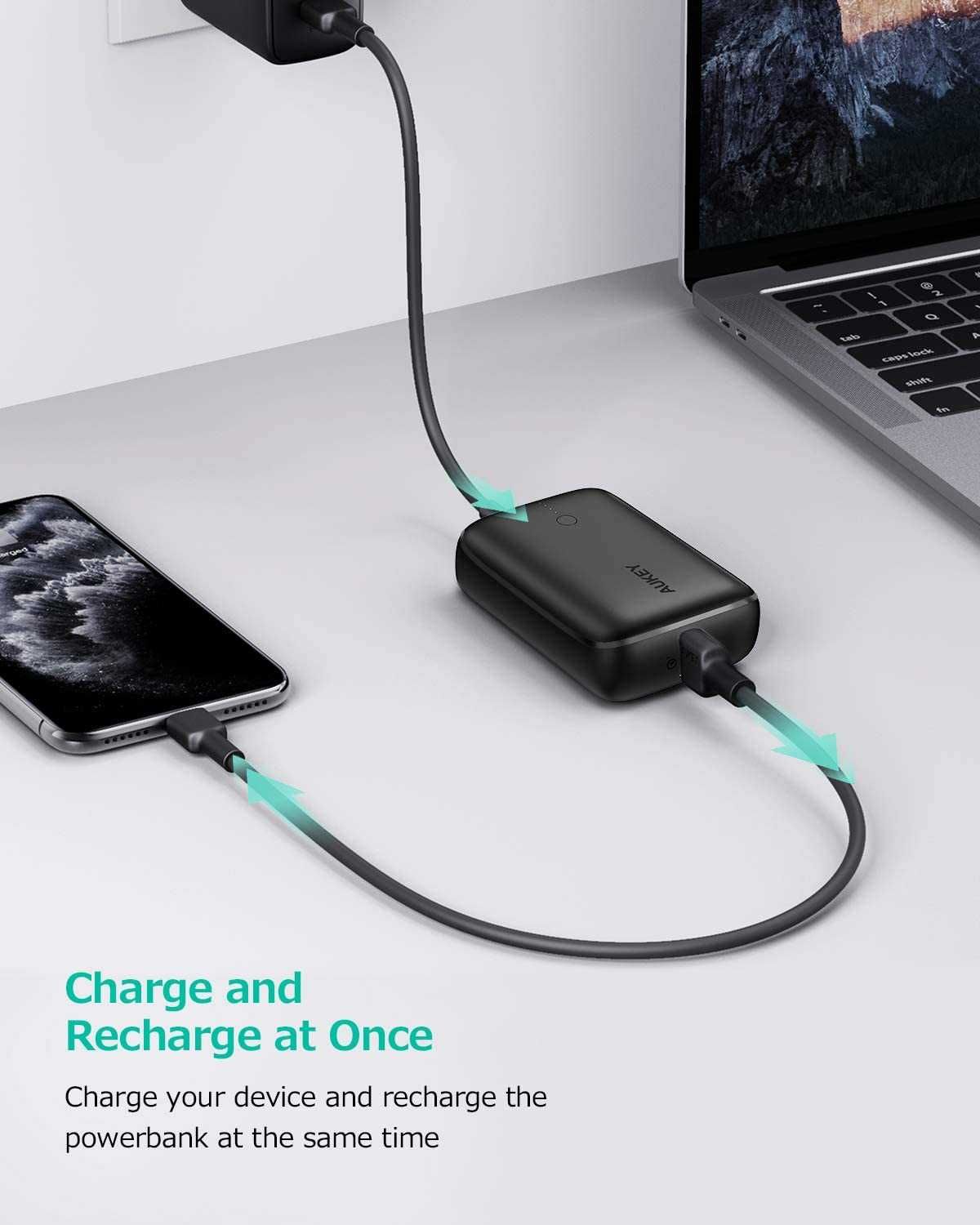 AUKEY 10000mAh ултра компактна външна USB батерия, с USB-C PD и QC3.0