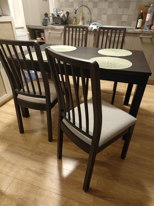 Masa extensibila living + 4 scaune maro închis Ikea 130/190x80 cm