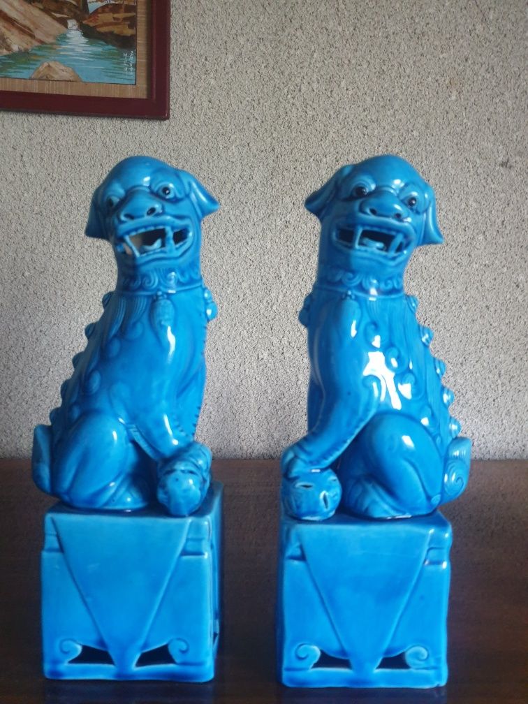 VINTAGE PERECHE DE Turcois Blue Fu Dogs - 25 cm!