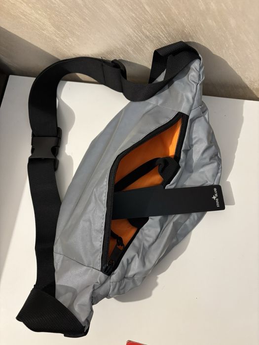 Stone island silver refelctive bag