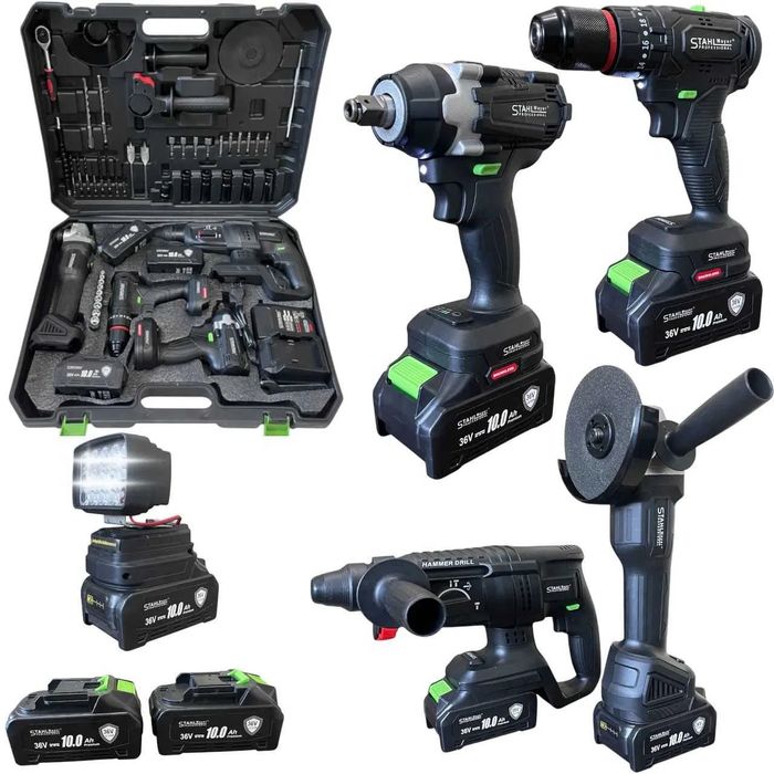 5в1 к-т 36v 10.0A STAHLMAYER  гайковерт винтоверт ъглошлайф перфоратор
