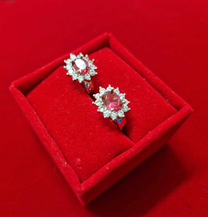 GP68, cercei placati cu aur 18k,incuietoare sigura, zirconiu rosu/alb