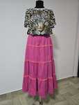 Fusta fucsia din raiat, model cu volane, bumbac premium;
