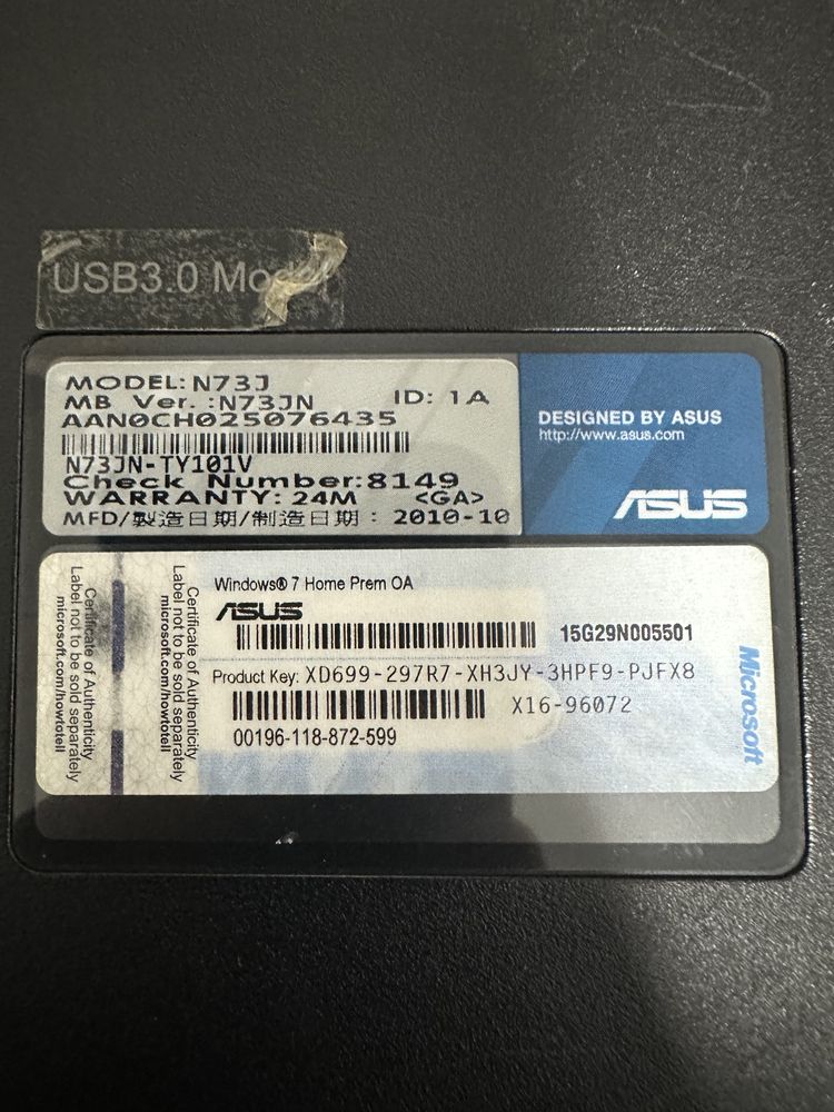 Dezmembrez laptop Asus N73J JN/JV- preturi mici,placa de baza defecta