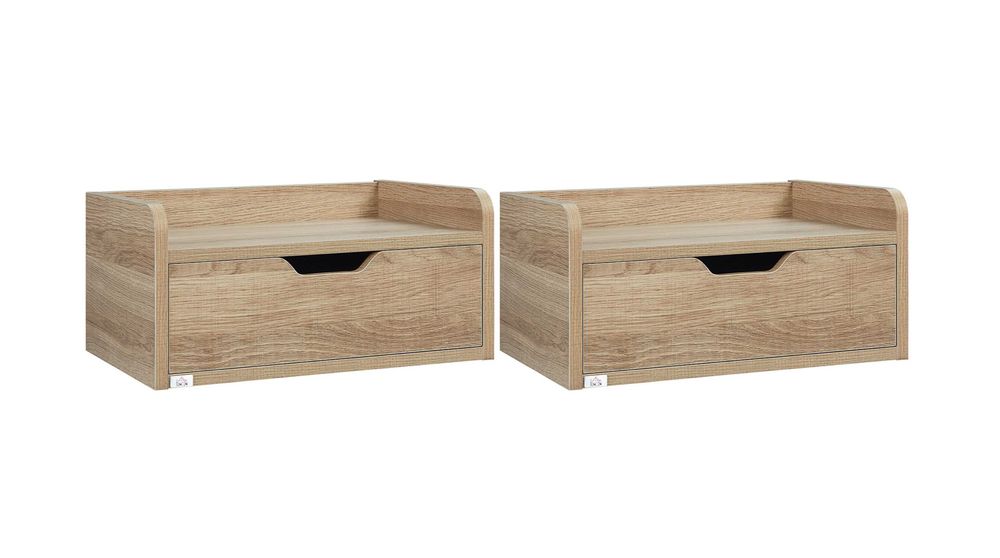 Set 2 noptiere suspendate HomCom stejar, 40x30x20cm, sigilate