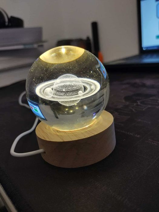 Lampa de veghe 3D LED stil glob, Planeta Saturn, alimentare USB