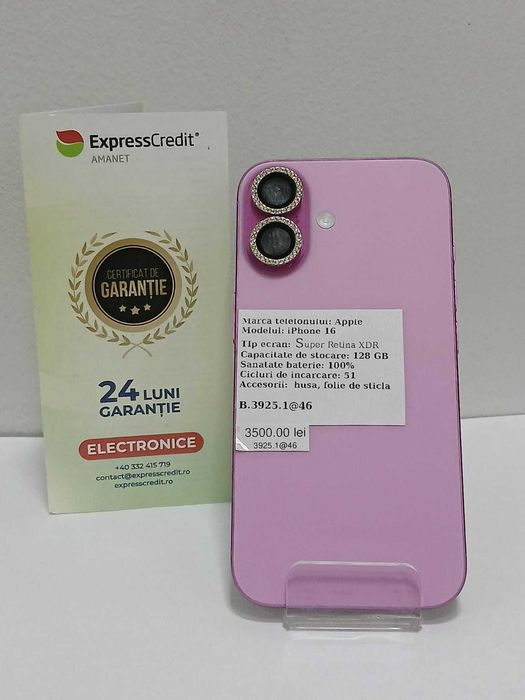 [AG46] Telefon iPhone 16 B.3925 Garantie 2 ani
