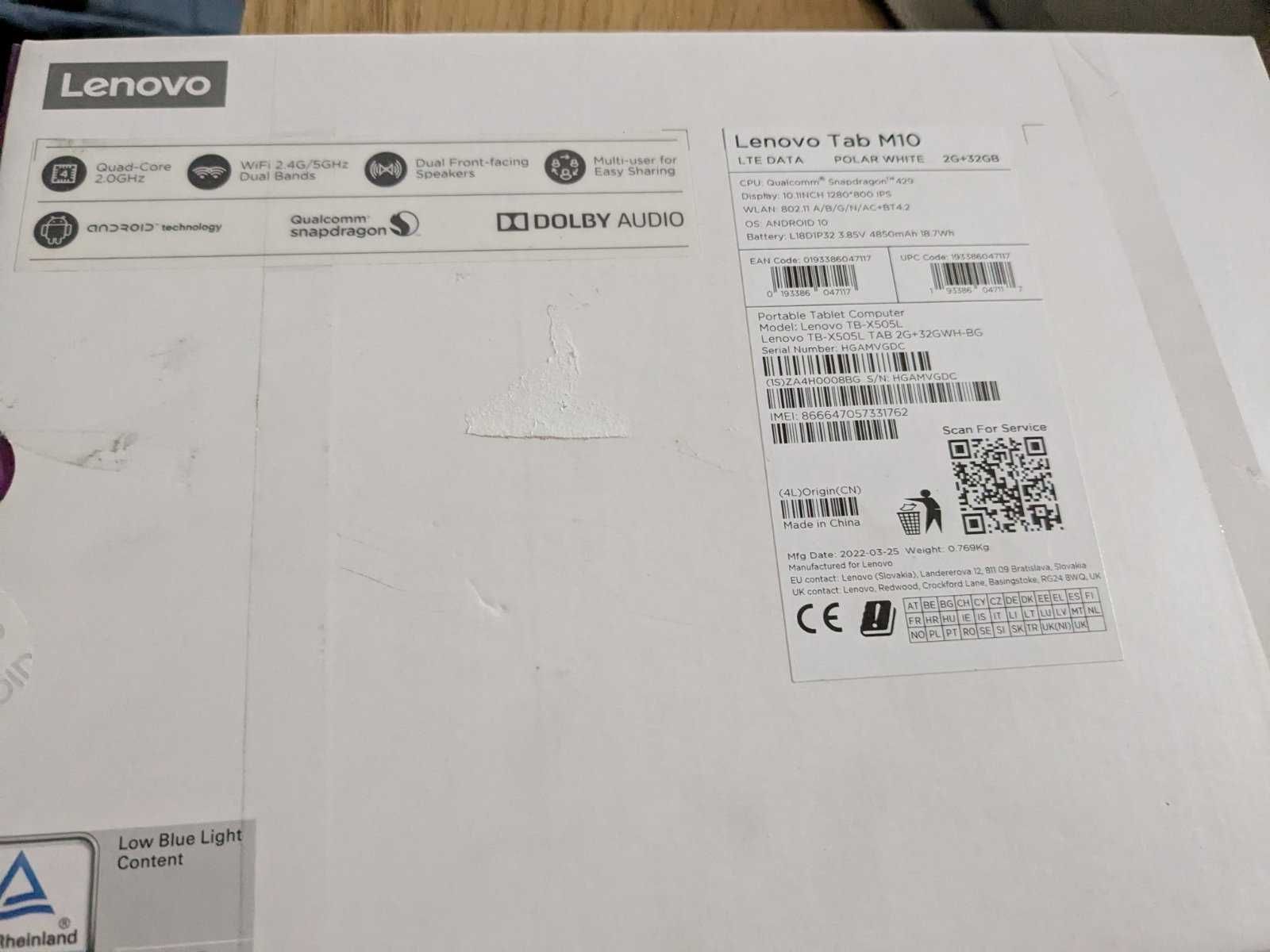 Lenovo Tab M10 TB-X505L – 10.1" | Калъф, зарядно, кутия