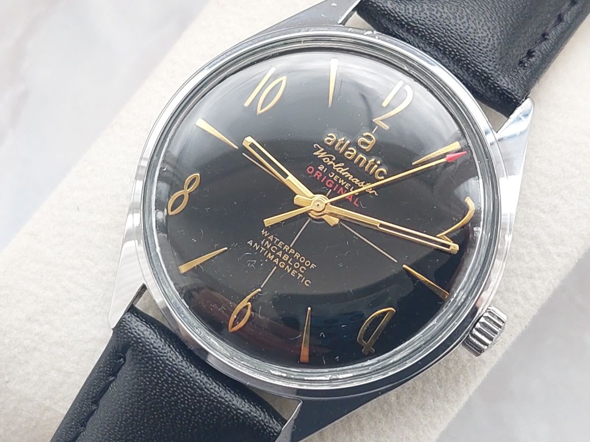 Ceas vintage Atlantic cadran negru superb, colectie