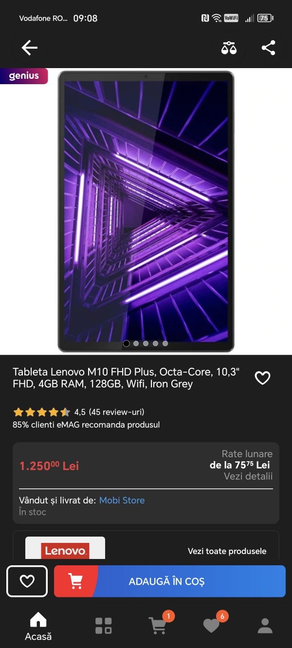 Vând tabletă Lenovo m10 fhd plus neutilizata