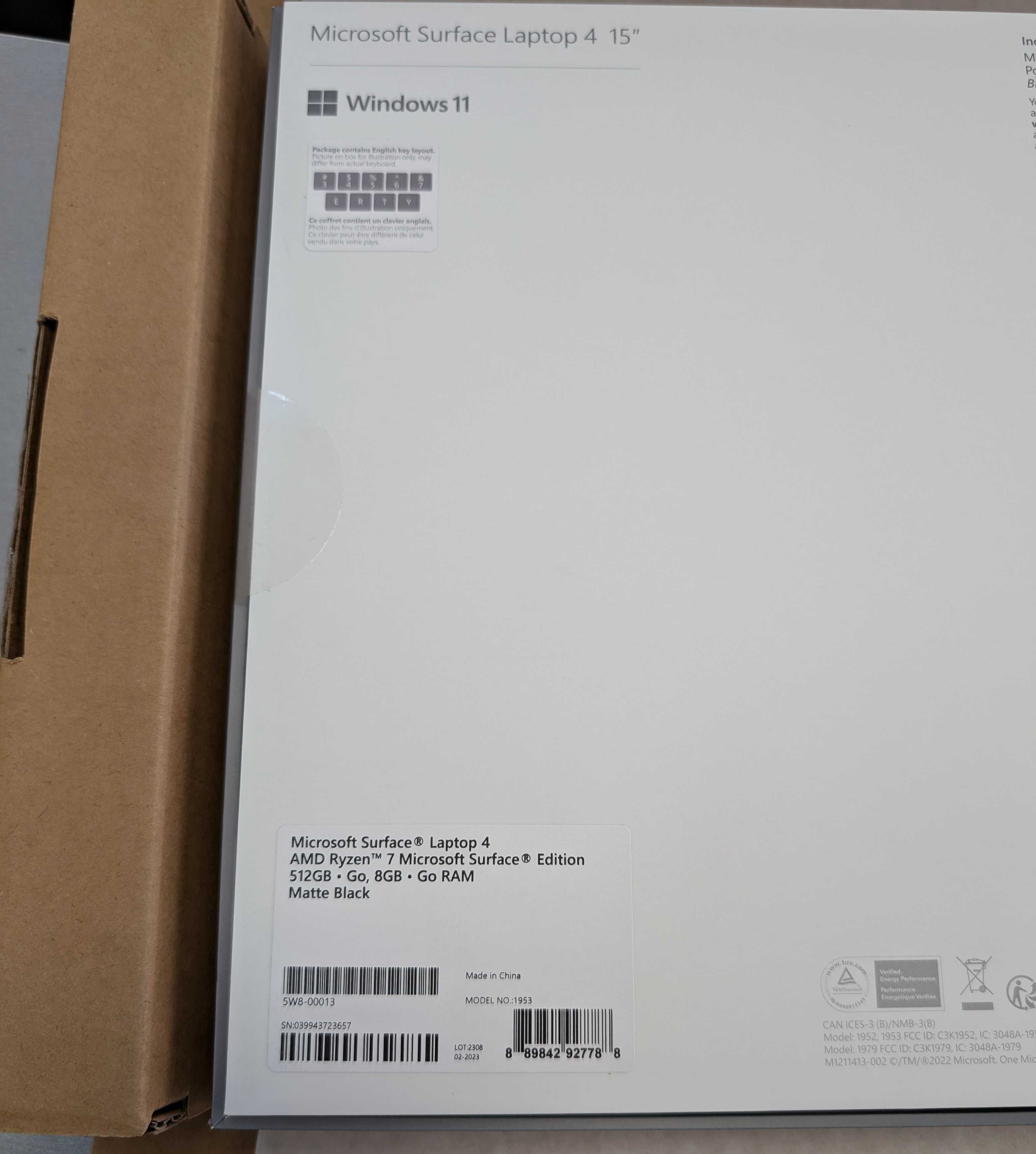 Microsoft SURFACE LAPTOP 4, 15" , RYZEN 7, 8GB, 512GB BLACK