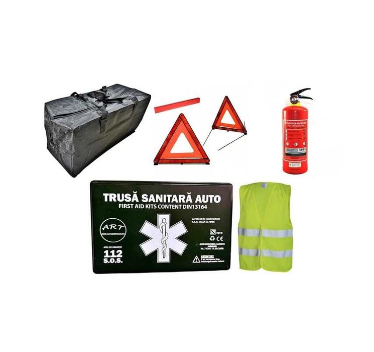 Kit siguranta Trusa medicala 2 x Triunghiuri Stingator Vesta si Geanta
