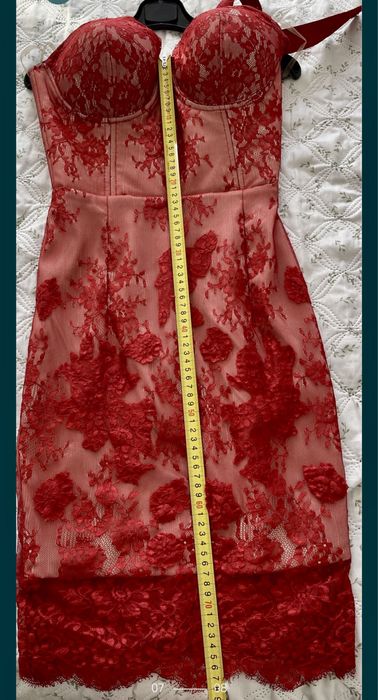 Rochie de zi seara eleganta dantela rosu Cristina Savulescu