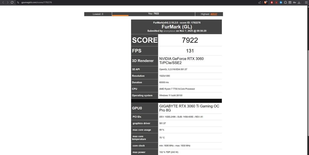 Gigabyte RTX 3060TI 8GB GAMING OC 256bit