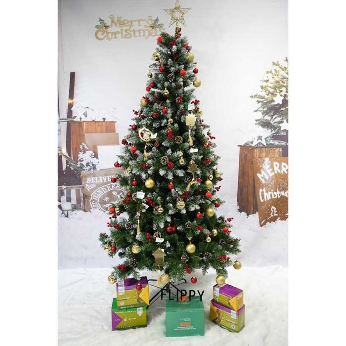 Brad artificial nins 150 cm-Decorat cu conuri și suport metalic inclus