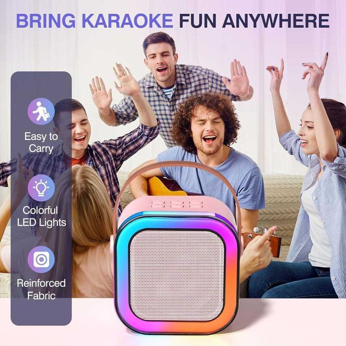 Boxa Karaoke pentru copii cu 2 Microfoane Wireless, LED, Bluetooth