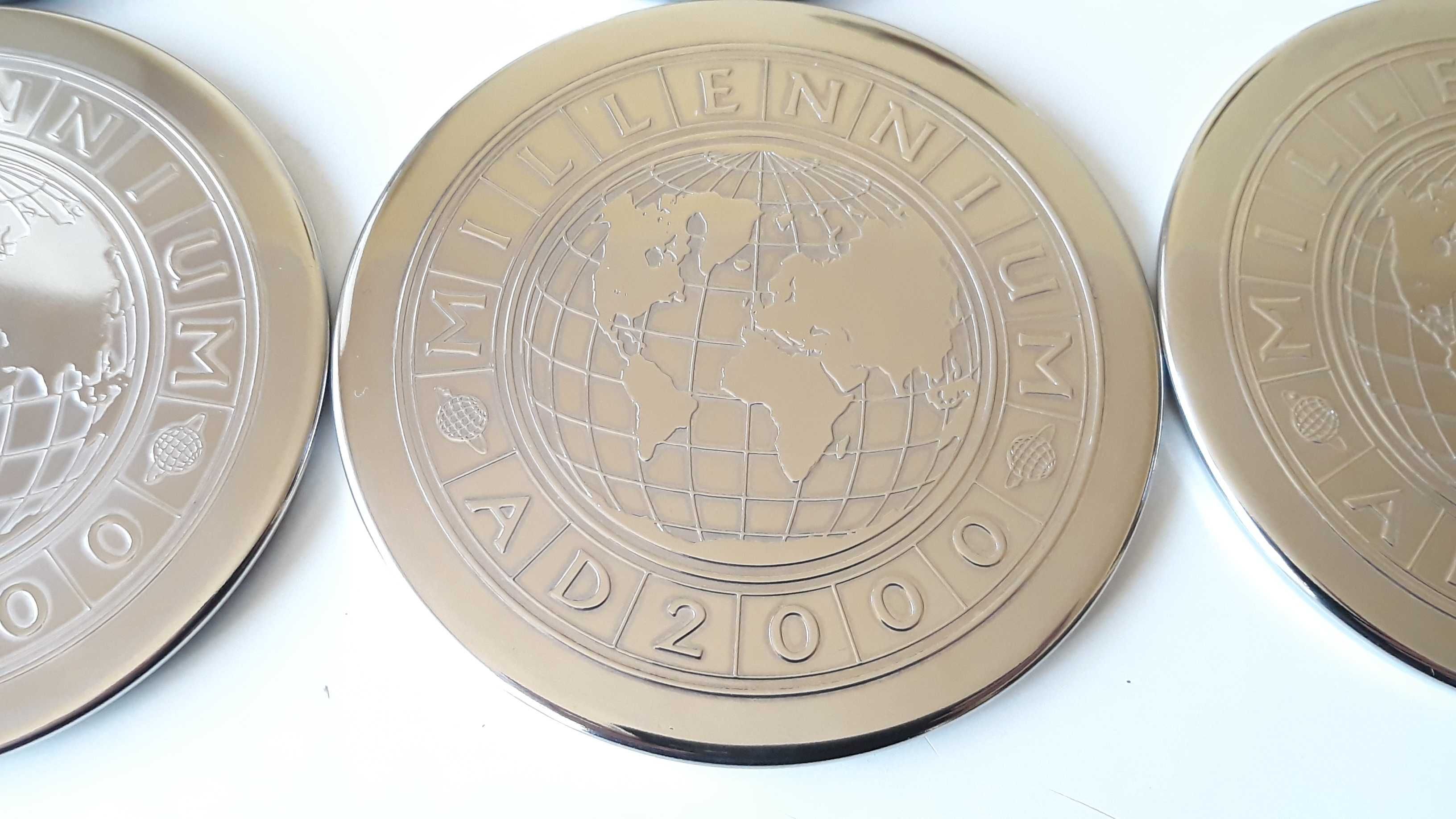 Vechi Suport Pahare Millenium 2000 Coasters, Placate cu argint