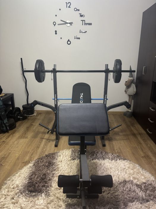 Banca multifunctionala THUNDER cu bara, gantere si accesori complete