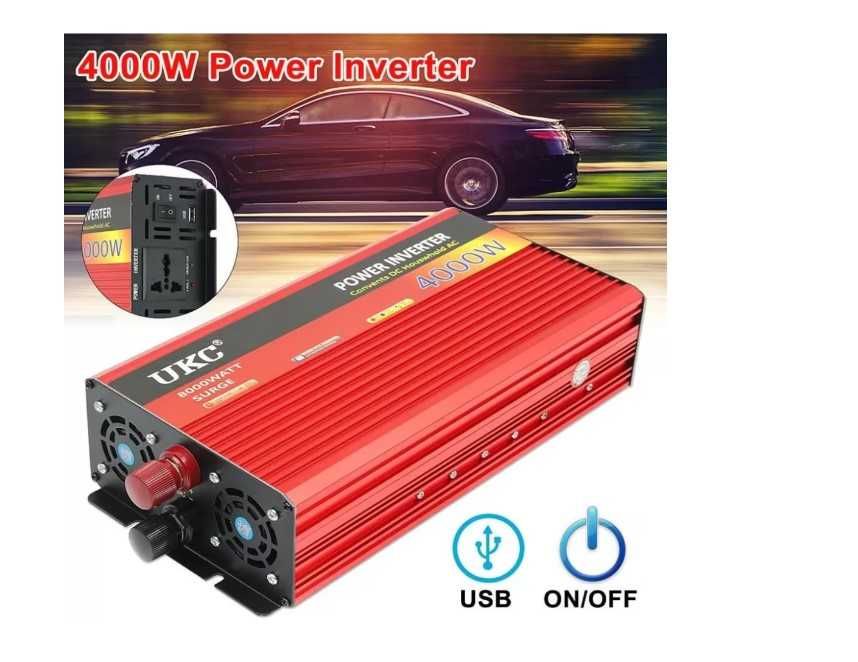 голям 4000w супер мощен инвертор 12v/220v- 24-4000W за кола и камион