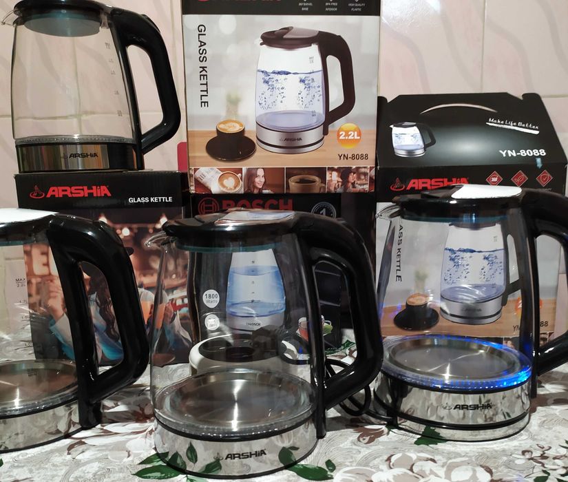 Электрочайник стеклянный ARSHIA YN-0888.Обьём 2200мл 2,2л с подсветкой