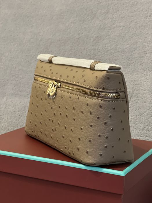 Бежова / khaki чанта lp19 щраусова кожа