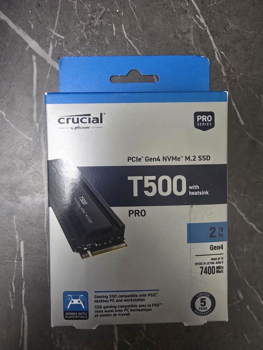 SSD Crucial T500 PRO PCIe Gen4 NVMe M.2 de 2TB cu radiator.