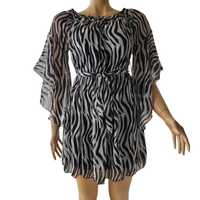 Rochie din voal cu imprimeu zebra, talie elastica, cordon,  marime M
