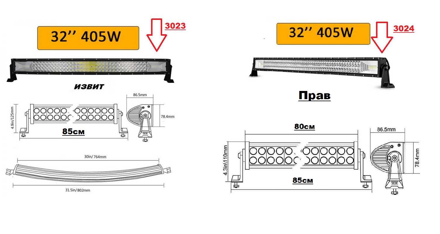 Mощен Лед бар/LED BAR, Прав/Извит 80см, 405W