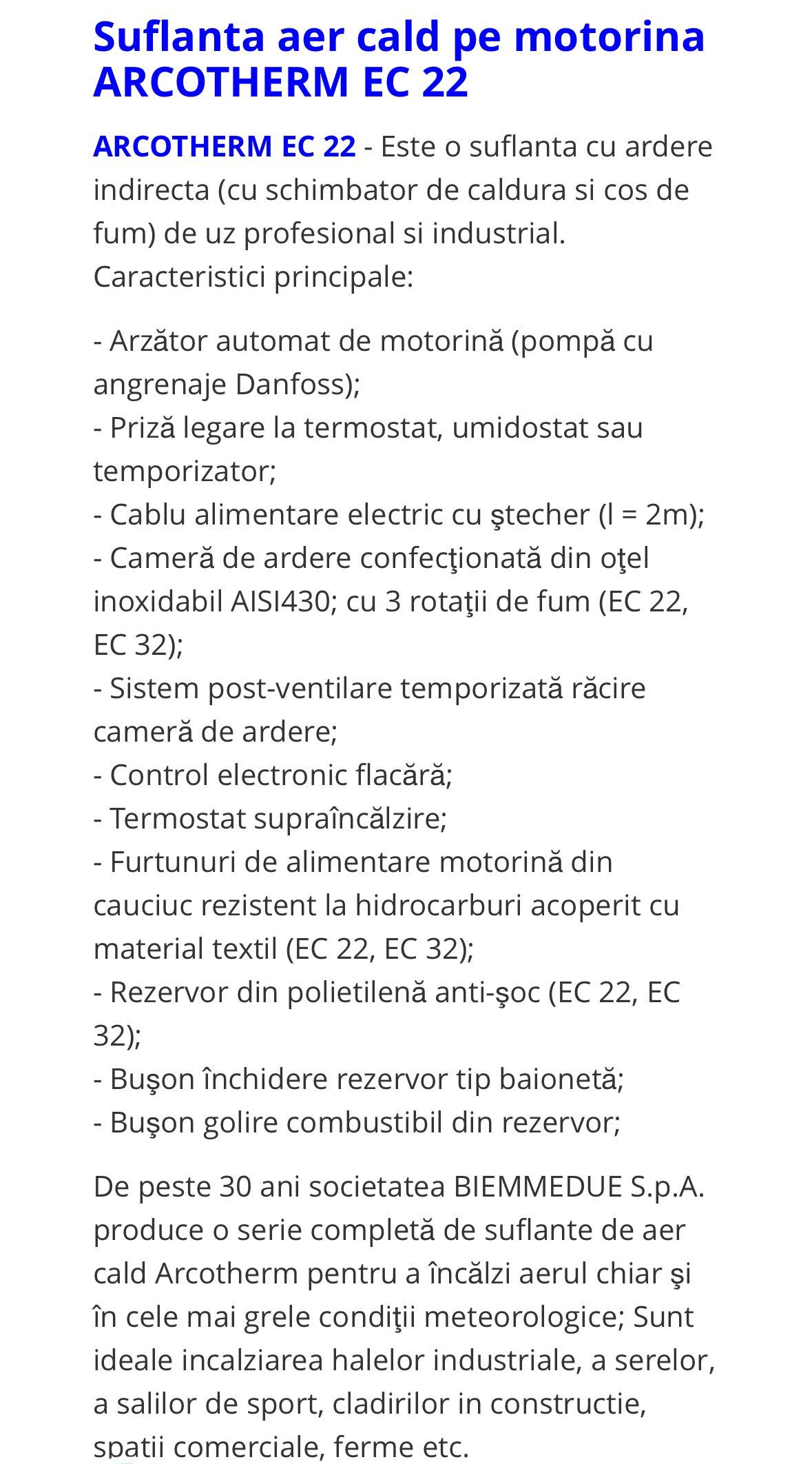 Suflanta  aer cald pe motorină Archoterm EC 22 foarte puțin folosită.