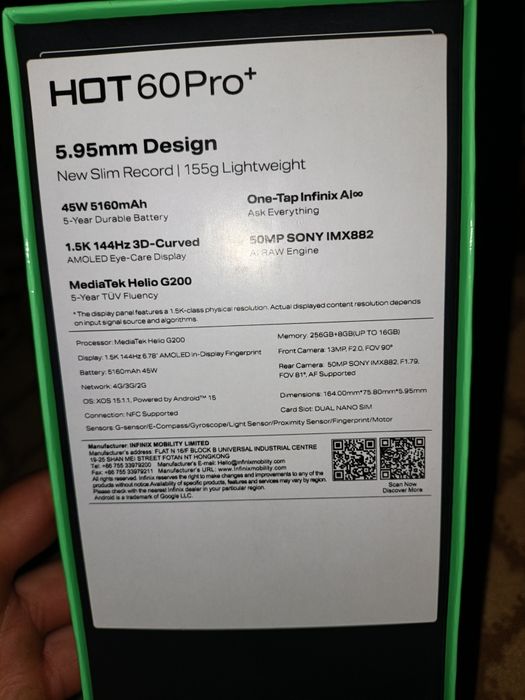 Infinix hot 60 Pro +  yangi karobka dokument bor 6-oktayabrda olgandim