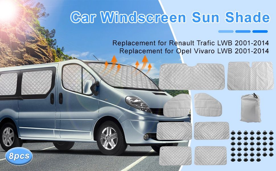 К-кт 8 части термо щори / сенници за Renault Trafic, Opel Vivaro