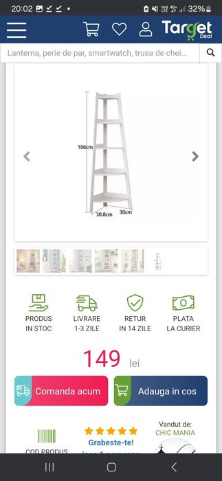 Biblioteca de colt, 5 rafturi, Alb, 106 cm