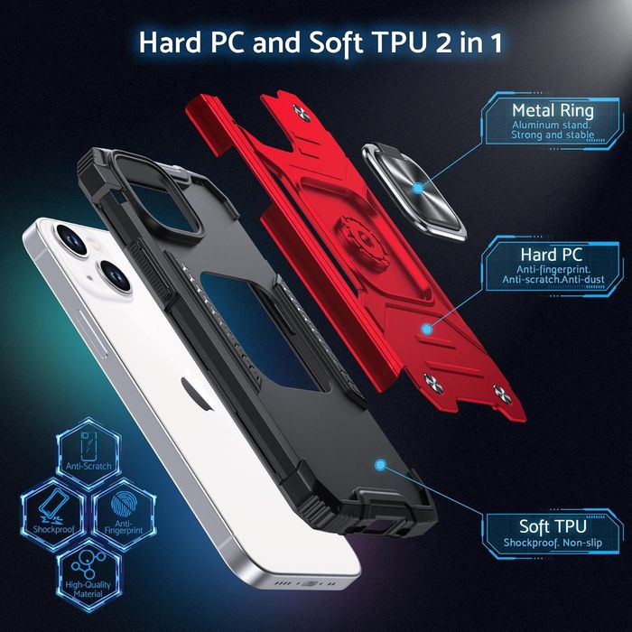 Промо! Удароустойчив кейс за iPhone 15, 14, 13 – Червен, DASFOND Armor