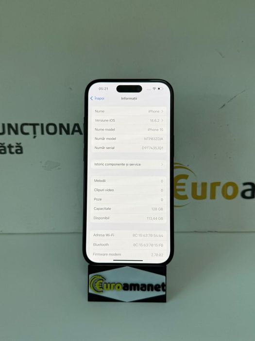 Telefon mobil Apple iPhone 15, 128GB, 5G, Green 100%baterie -P-