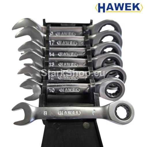 Комплект Къси Тресчотни Ключове HAWEK 8-19 мм 7 част Тресчотка 72 зъба