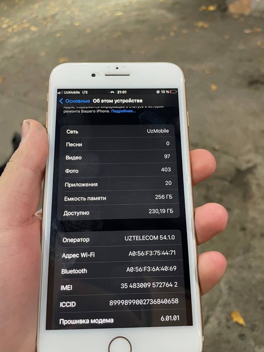 Iphone 8 plus 256 gb holat ideal 75% yomks