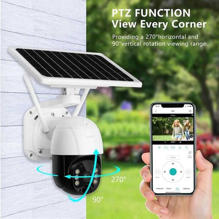 Соларна камера 4G SIM, Full HD1080p+5 MP+10X Zoom, 9W соларен панел