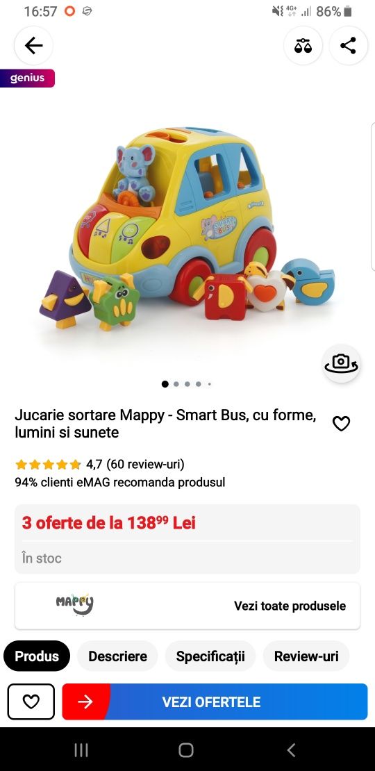 Jucarie sortare Mappy - smart bus cu forme, lumini si sunete