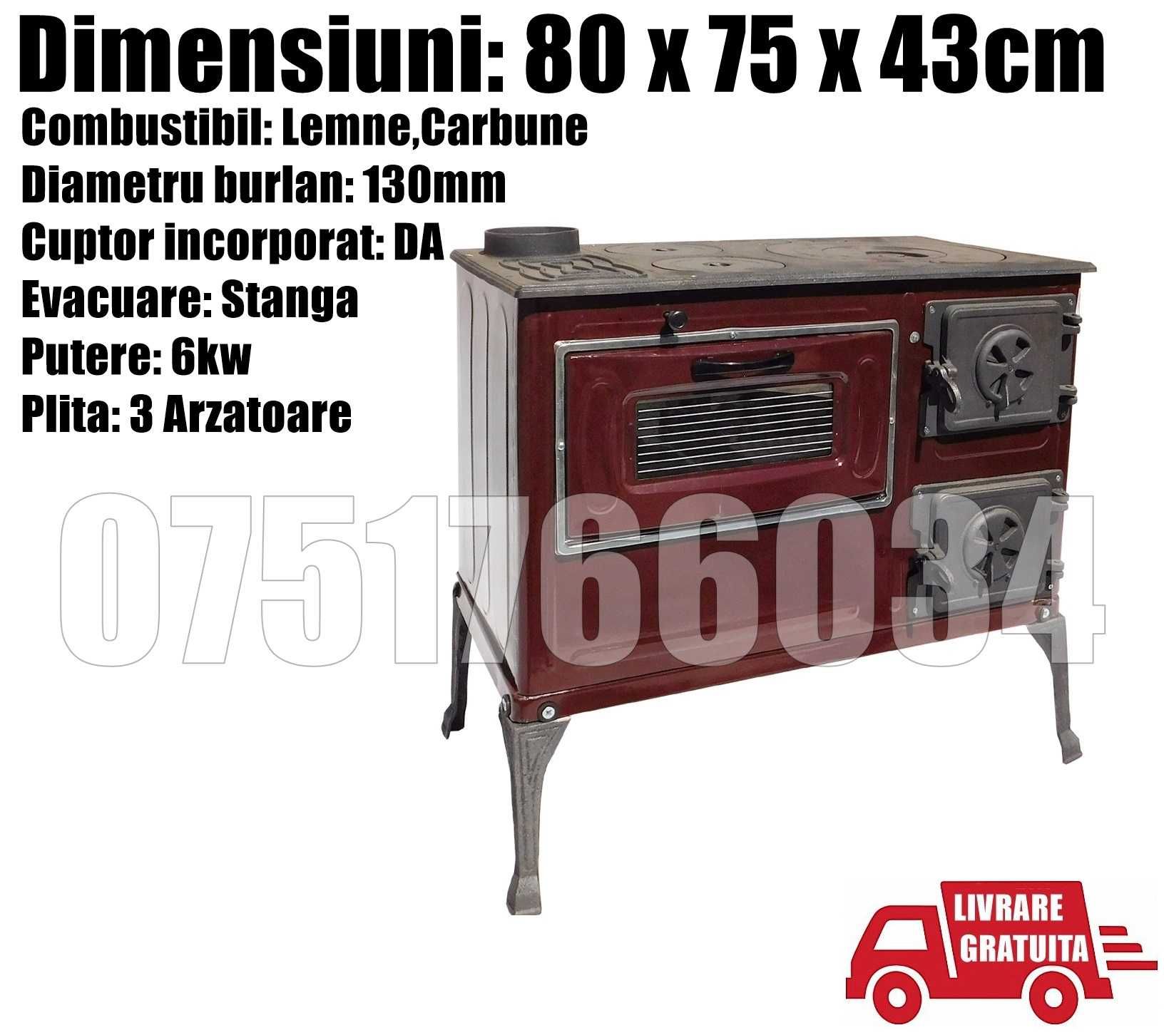 Soba Lemne Plita Cuptor Gatit Incalzit 6.4 kW LIVRARE GRATUITA BN