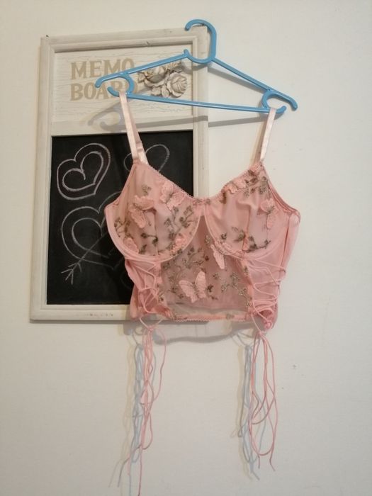 Bustiera superba sutien Shein roz cu fluturi si dantela dama marimea S
