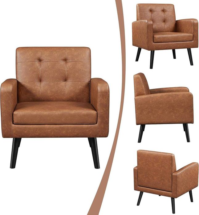 Fotoliu living piele ecologica, picioare din lemn |S 614138 Retro Brow