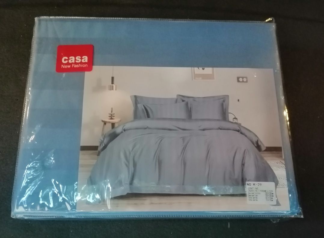 Lenjerie pat king size 6 piese  bumbac damasc premium cu elastic.
