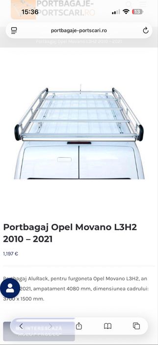Portbagaj Opel Movano 2010 L3H2 Portbagaj Opel Movano L3H2 2010 – 2021