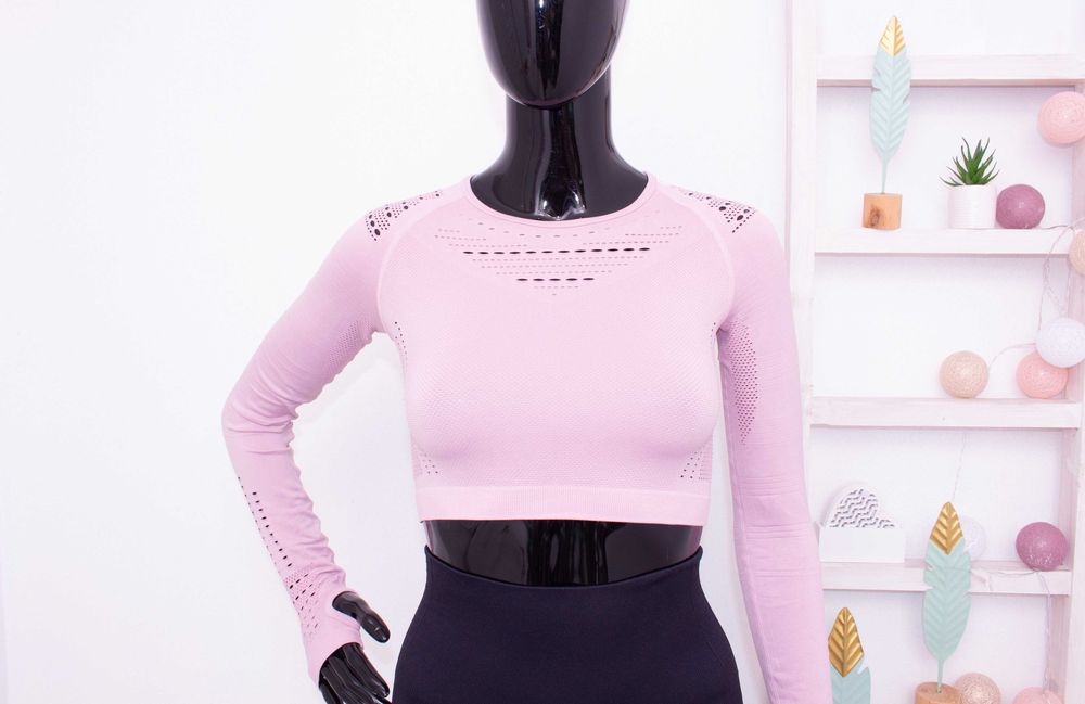 Gymshark оригинален розов кроп топ дълъг ръкав за фитнес S