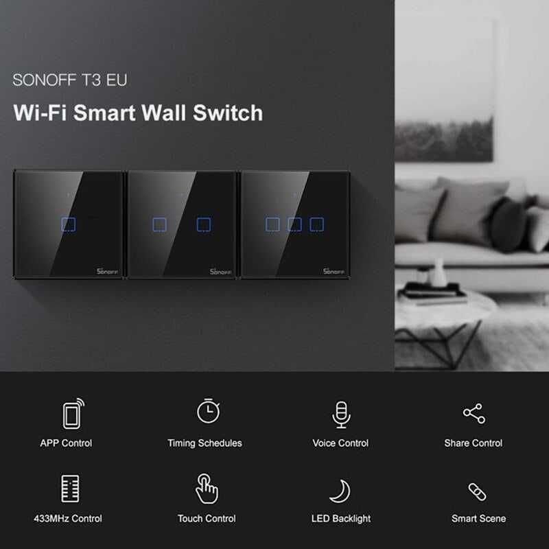 SONOFF TX – T3 Wi-Fi елегантен и луксозен смарт ключ + RF 433Mhz