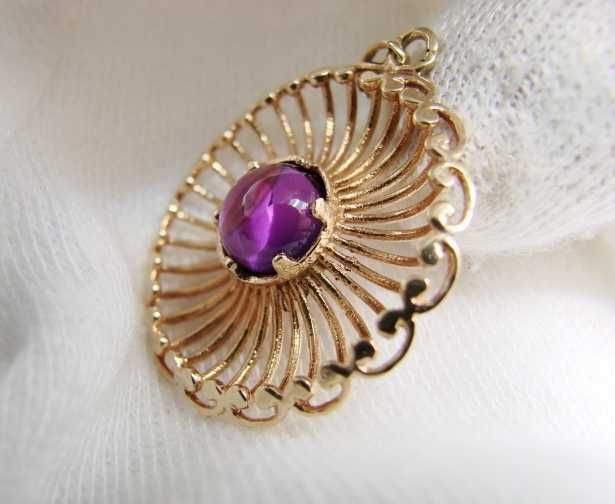 Pandantiv Amuleta Aur 14K Cu Amethyst Ametist Cabochon Unicat