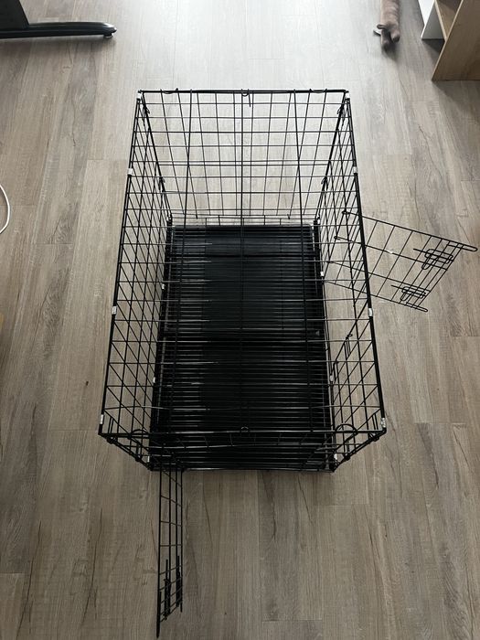 Cusca pentru animale, 2 usi, pliabila din metal, XL, negru 100x70x60 c