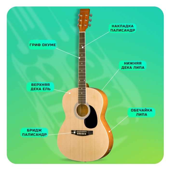 Гитара хорошего качества с чехлом