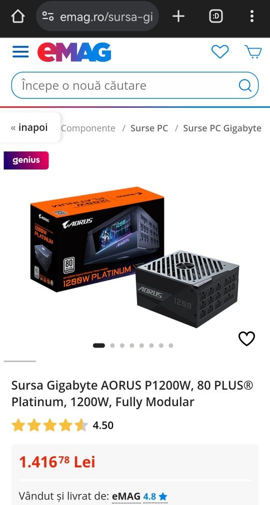 Sursa Gigabyte AORUS P1200W, 80 PLUS® Platinum, 1200W, Fully Modular