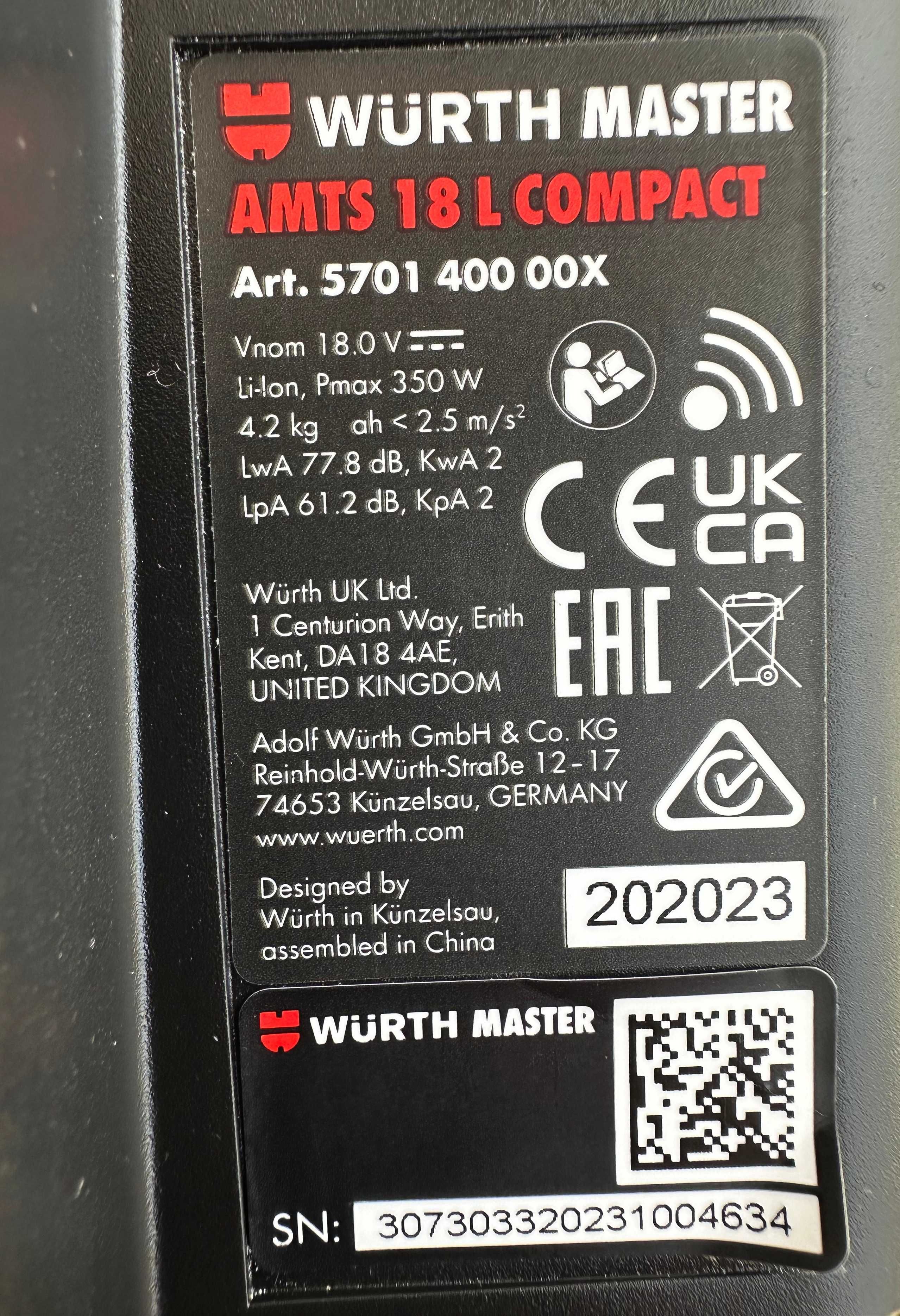 Wurth AMTS 18 L Compact M-Cube - Акумулаторна прахосмукачка 18V